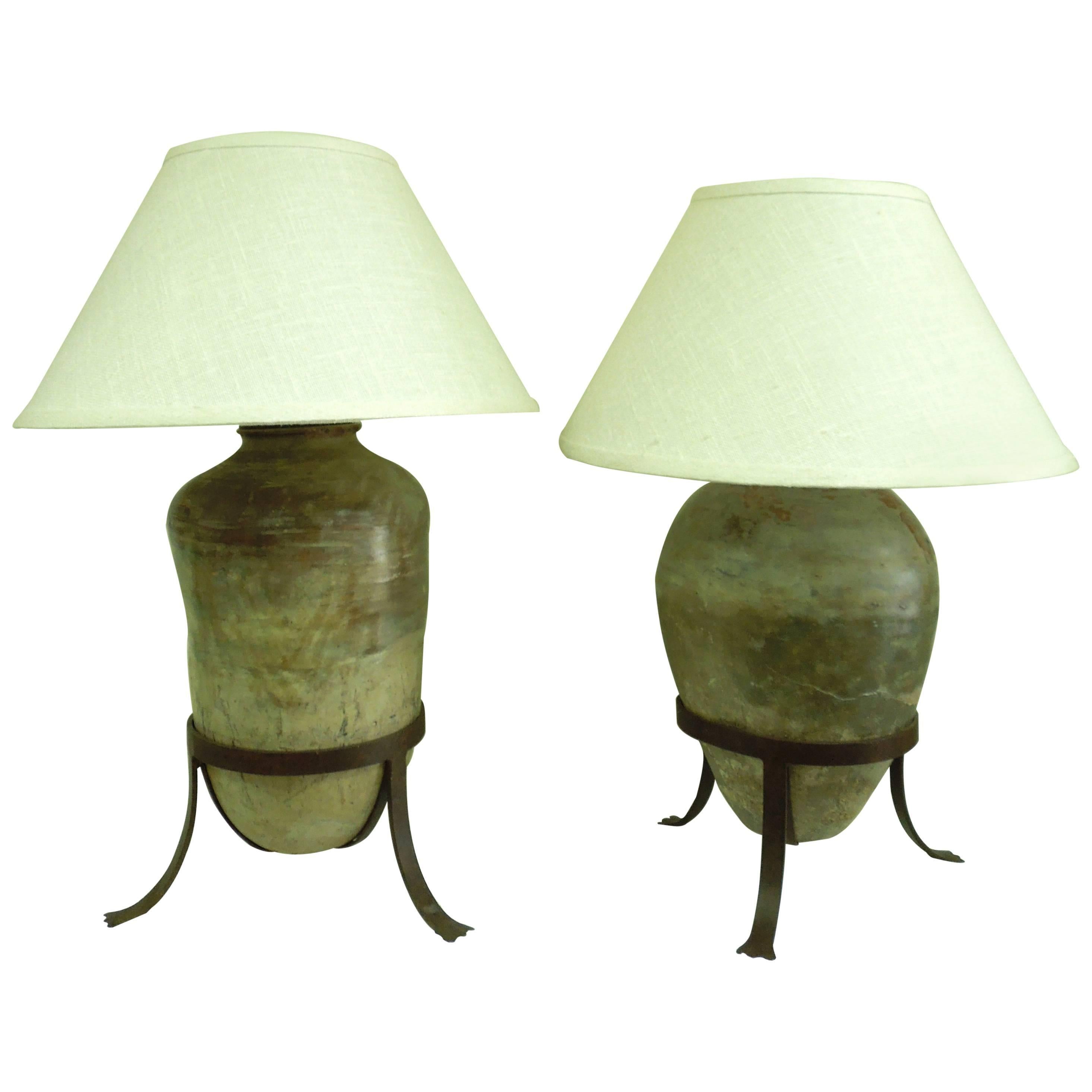 Large Pair of Antique Vessel Lamps for Steve Chase