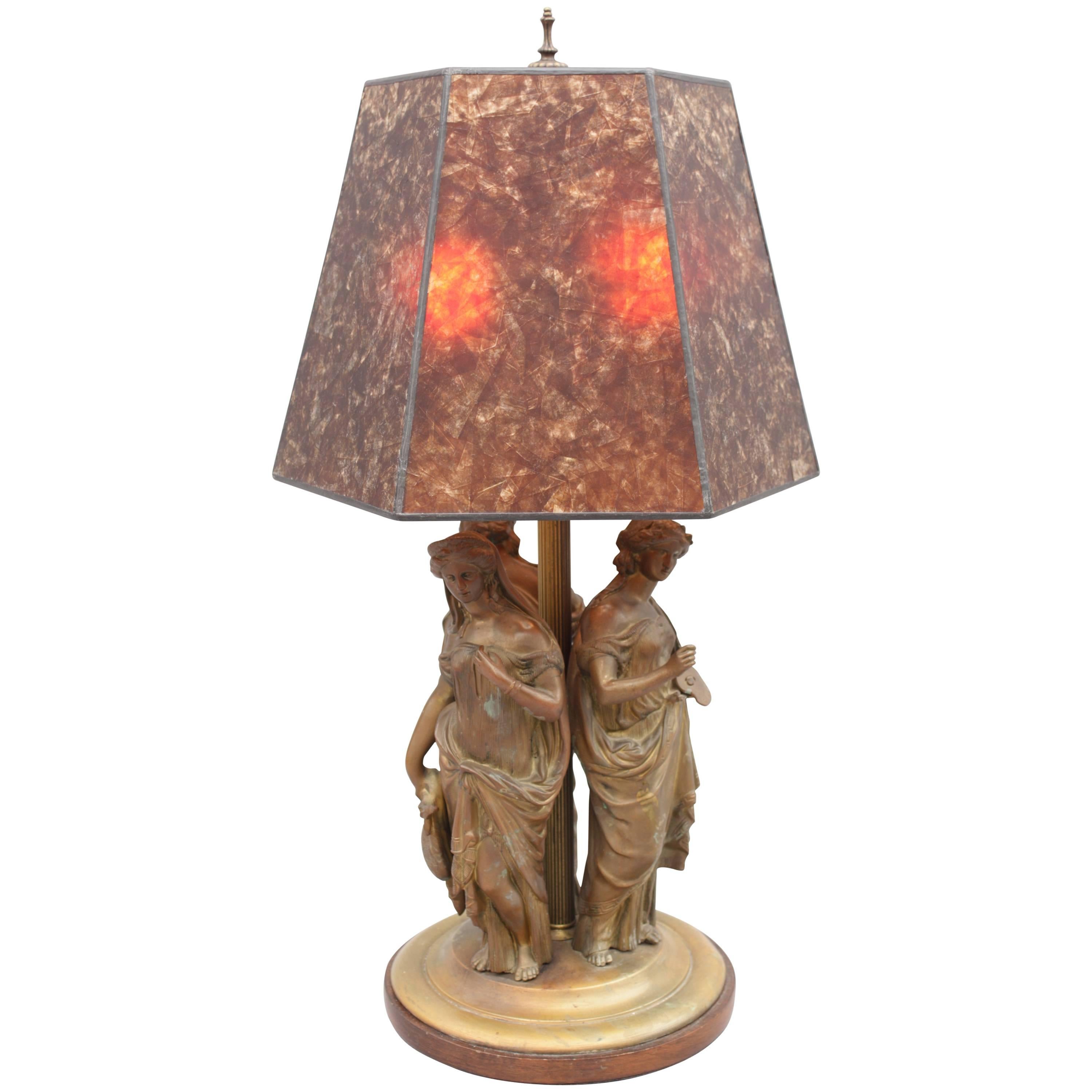 Early 20th Century Bronze Table Lamp with Three Muses