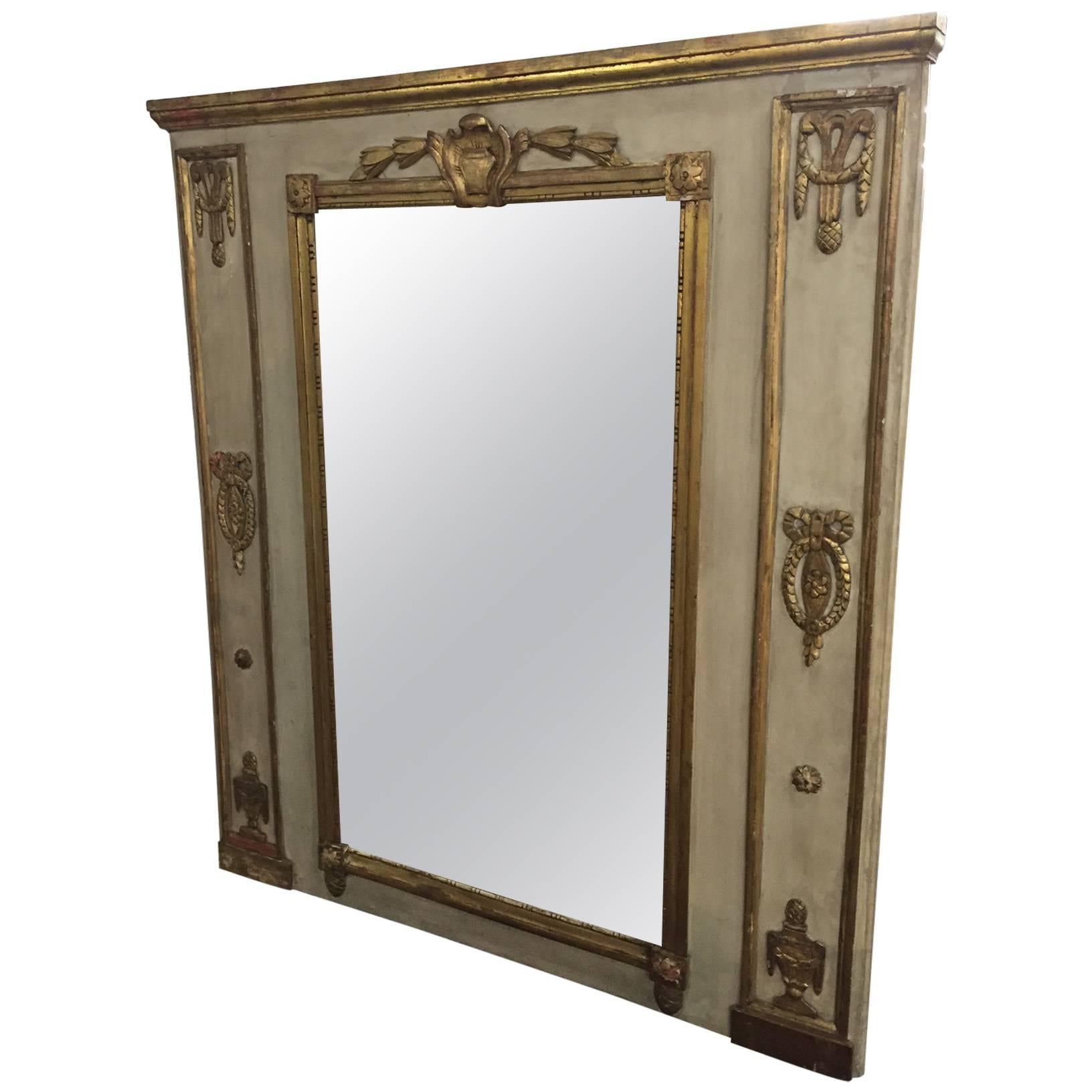 18th Century French Trumeau Mirror with Gilt Decoration