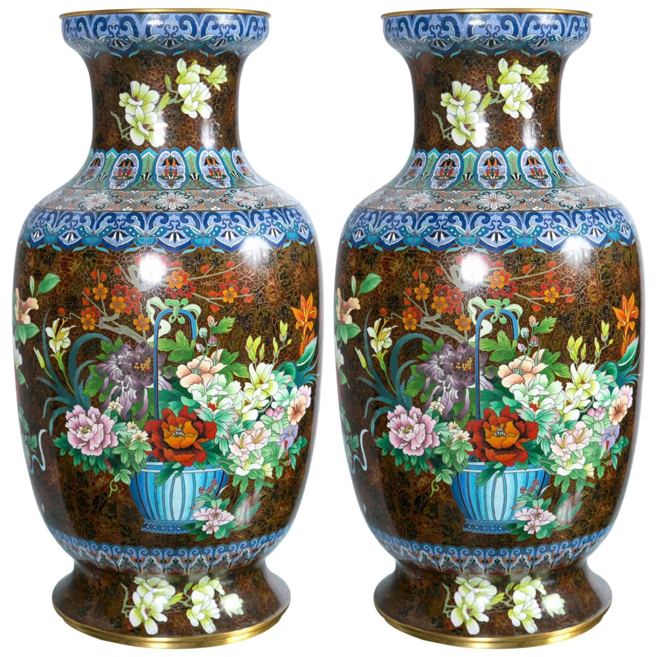 Pair of Chinese Cloisonne Vases For Sale