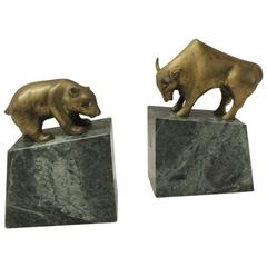 Brass Bear and Bull Bookends