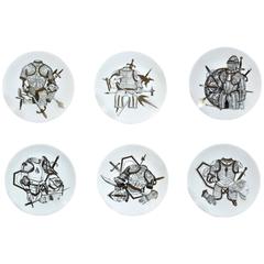 Piero Fornasetti Set of six Plates in Armature Pattern with Coats of Arms. 8