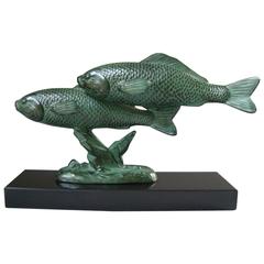 Art Deco Sculpture Of Two Fish By Georges Garreau France 1940