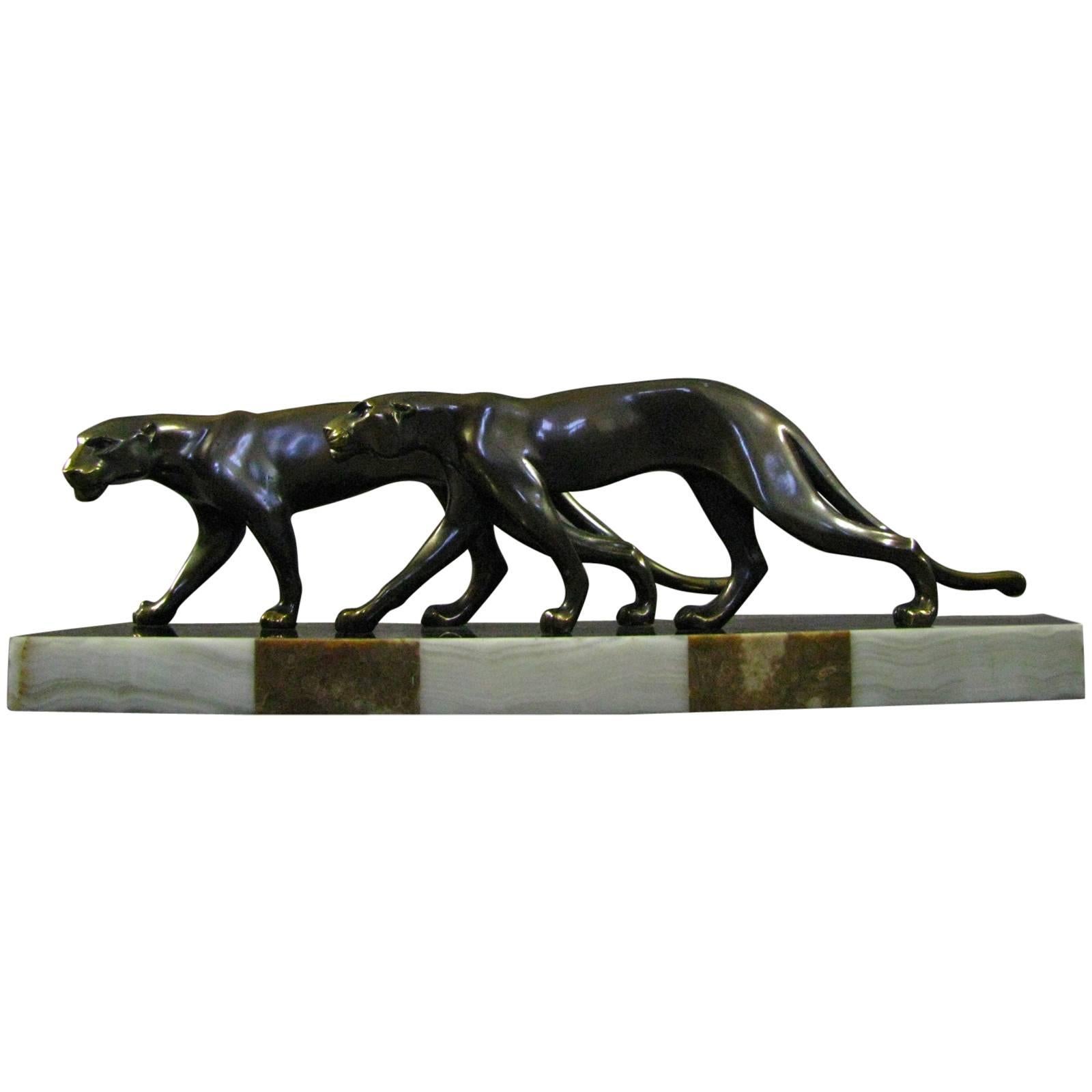 Art Deco Pair of Panther Sculptures M. Font, 1935