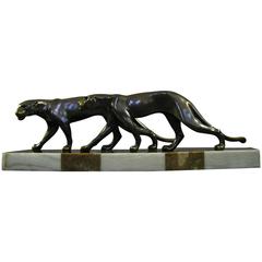 Vintage Art Deco Pair of Panther Sculptures M. Font, 1935