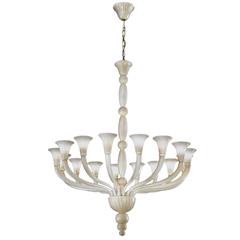 Large Murano Sixteen-Arm White and Gold Glass Chandelier 10