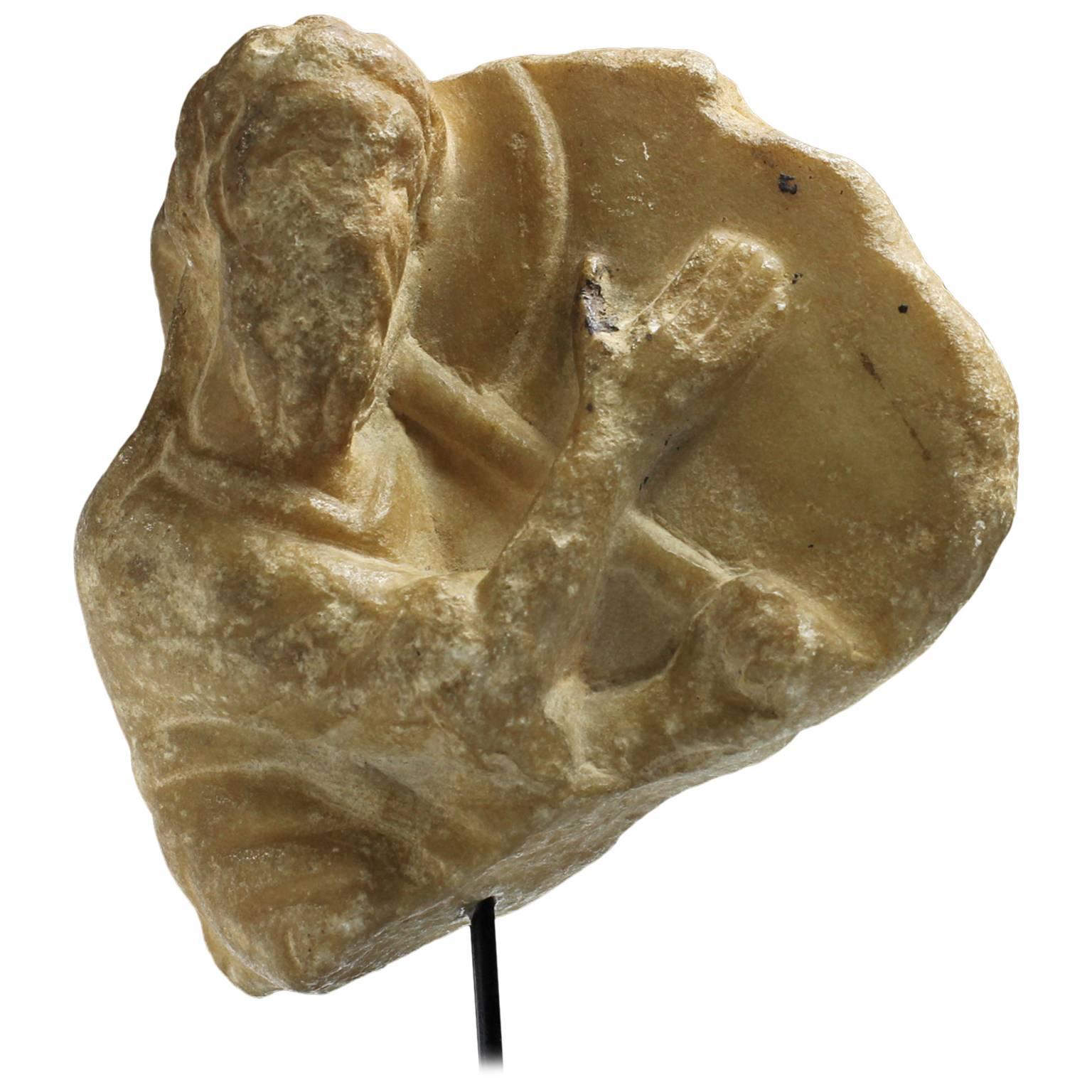 Early Byzantine Christian Marble Font Fragment, St John, 12th-13th Century