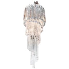 Venini Four Tier Swirling Chandelier with Murano Glass Triedri Prisms 9