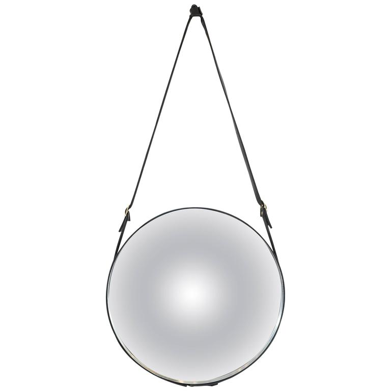 Round Adnet Wall Mirror With Black Leather Strap At 1stdibs Round Adnet Wall Mirror With Black Leather Strap For