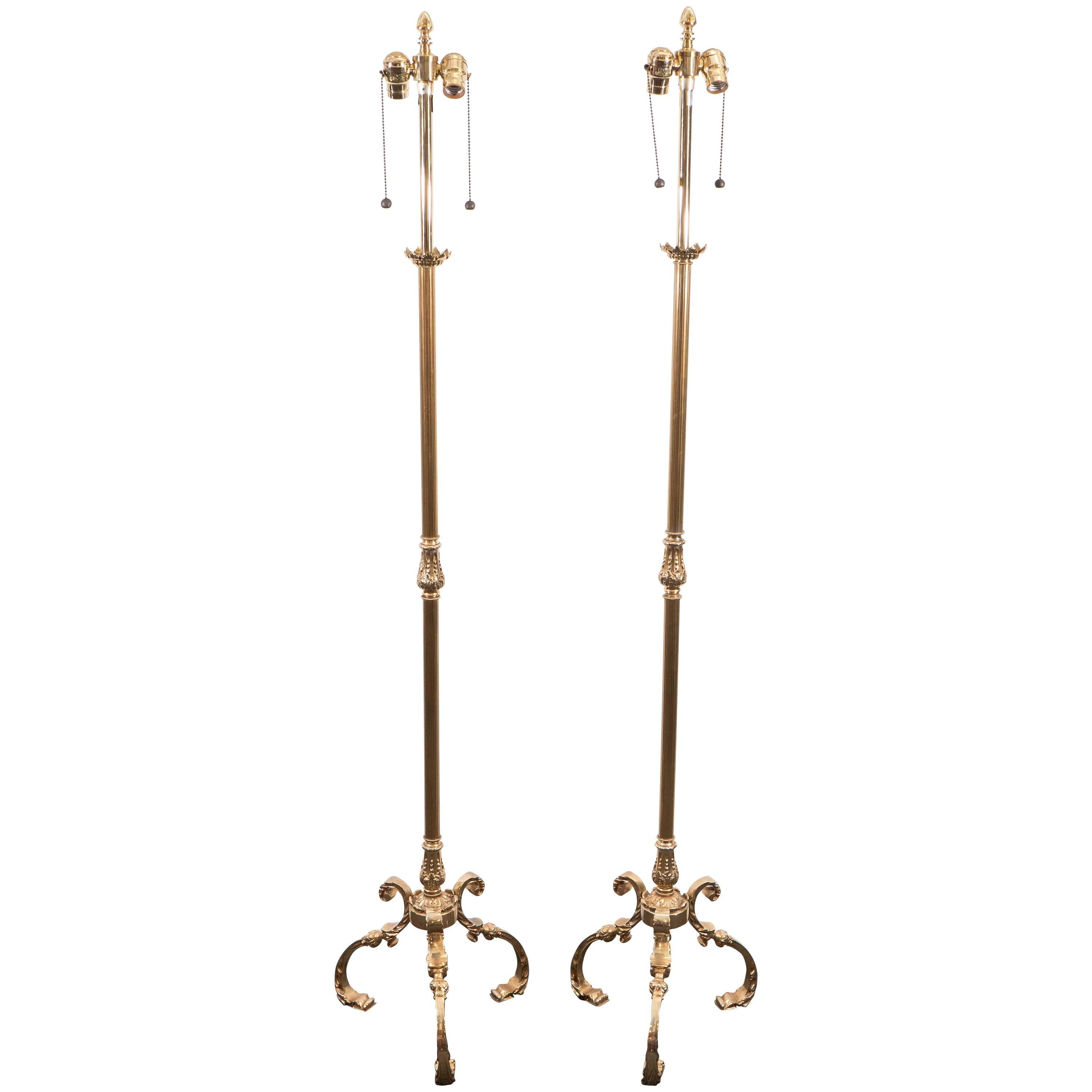 Pair of Midcentury Brass Floor Lamps by Marbro Lamp Company