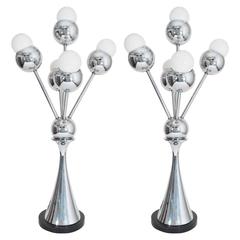 Pair of Space Age 1970s Chrome Table Lamps with Five Radiating Lights 3