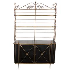 Freestanding Bakers Rack in Brass and Bronze with Black Laminate Cabinet