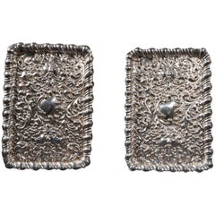   Paar antike englische Silber-Persönlichkeitskarten-Tabletts