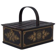 English Tooled Leather and Gilt Decorated Mail Box with Handle