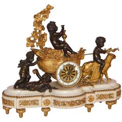 Fine Quality Rare Ormolu Mounted Double Sided Chariot Clock w Cherubs, Vincenti
