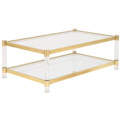 French Vintage Lucite and Brass Coffee Table