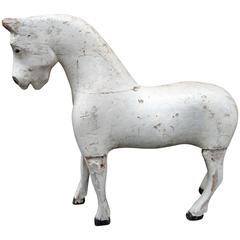 Antique Folky Carved and Painted White Horse, 1920s