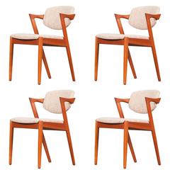 Vintage Kai Kristiansen No. 42 Dining Chairs in Original Fabric and Teak, Set of Four