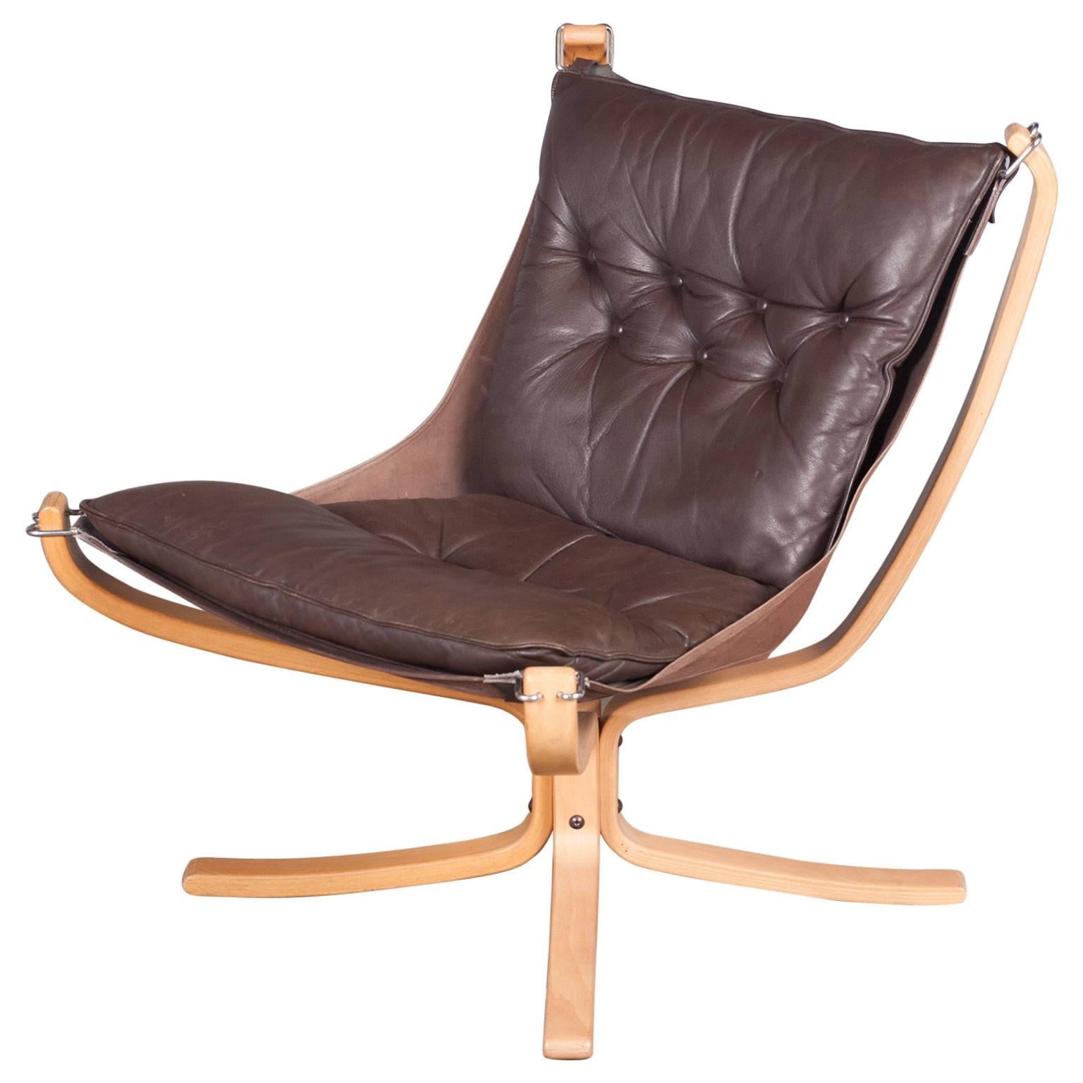 Norwegian Falcon Chair in Chocolate Brown Leather by Sigurd Ressel, 1971 For Sale