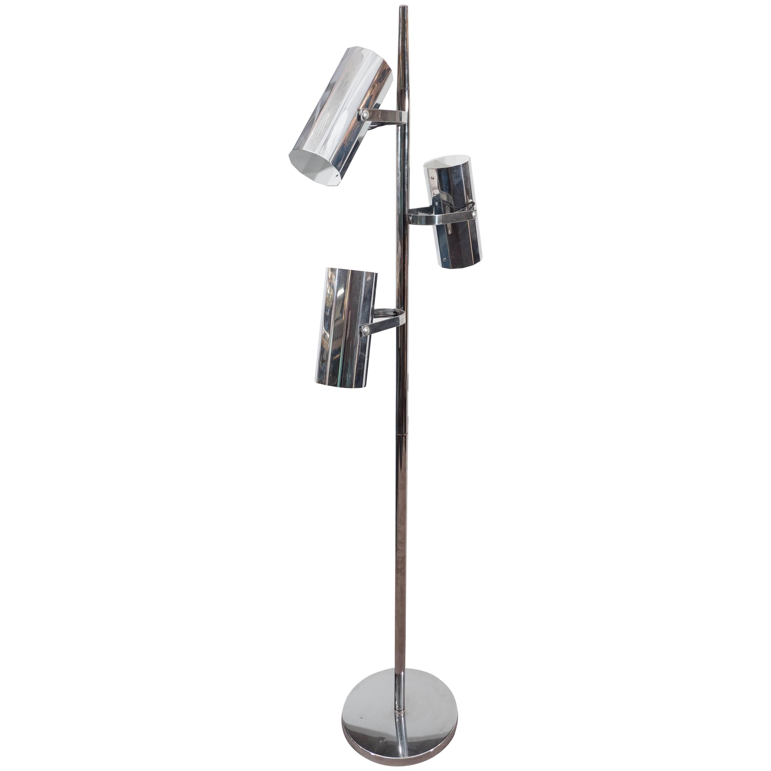 1970s Koch and Lowy Chrome Floor Lamp with Three Cylinder Pivoting Shades