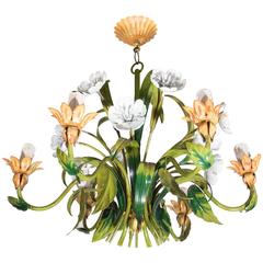 1970s Floral Chandelier in Enameled Metal