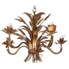 Spectacular French 1960s Wheat Tole Chandelier in Gilded Metal
