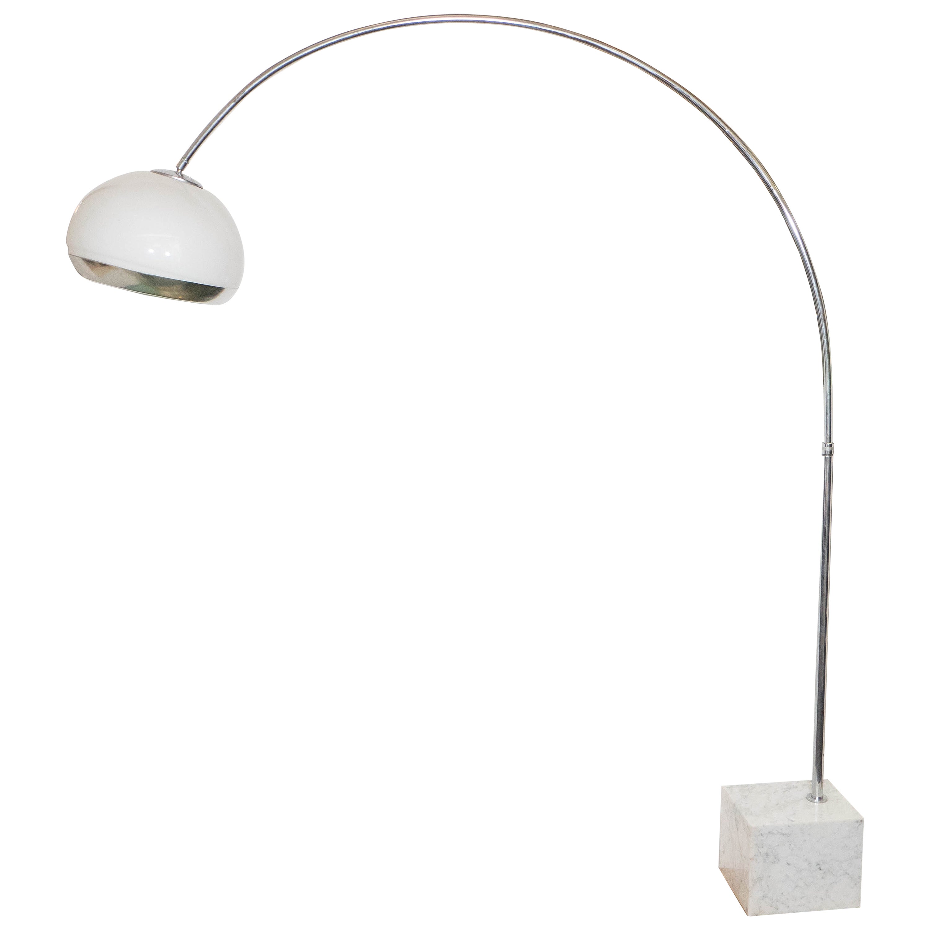 Harvey Guzzini Chrome Arc Lamp with White Acrylic Shade on Carrara Marble  Base at 1stDibs | harvey guzzini arc lamp