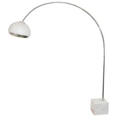 Harvey Guzzini Chrome Arc Lamp with White Acrylic Shade on Carrara Marble Base