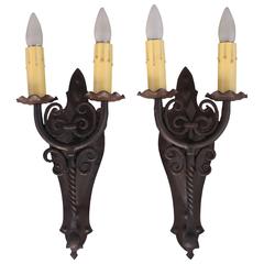 Pair of Classic Spanish Revival Double Sconces, circa 1920