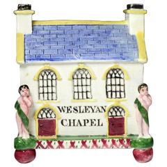Antique Yorkshire pottery Wesleyan Chapel money bank box made in circa 1840 England