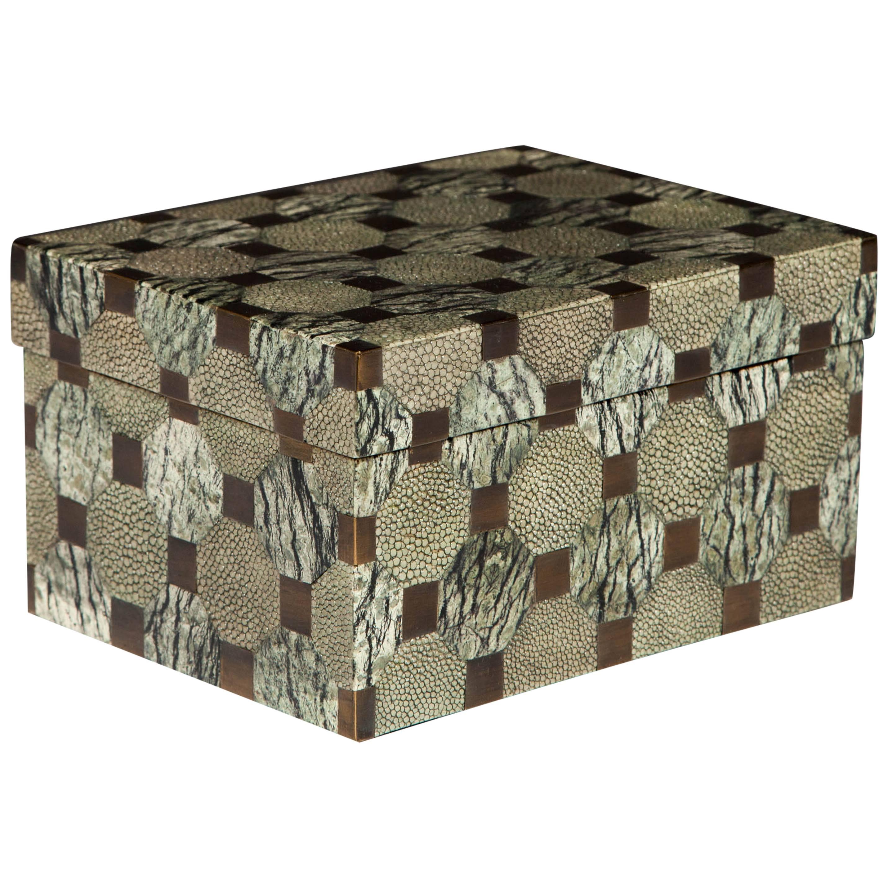 Exceptional Shagreen and Bronze Box with Geometric Design