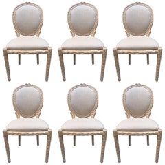 Set of Six Cerused Balloon Back Dining Chairs