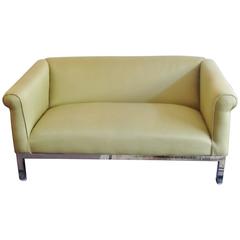 Midcentury Chrome-Based Settee with Chartreuse Matelasse Fabric