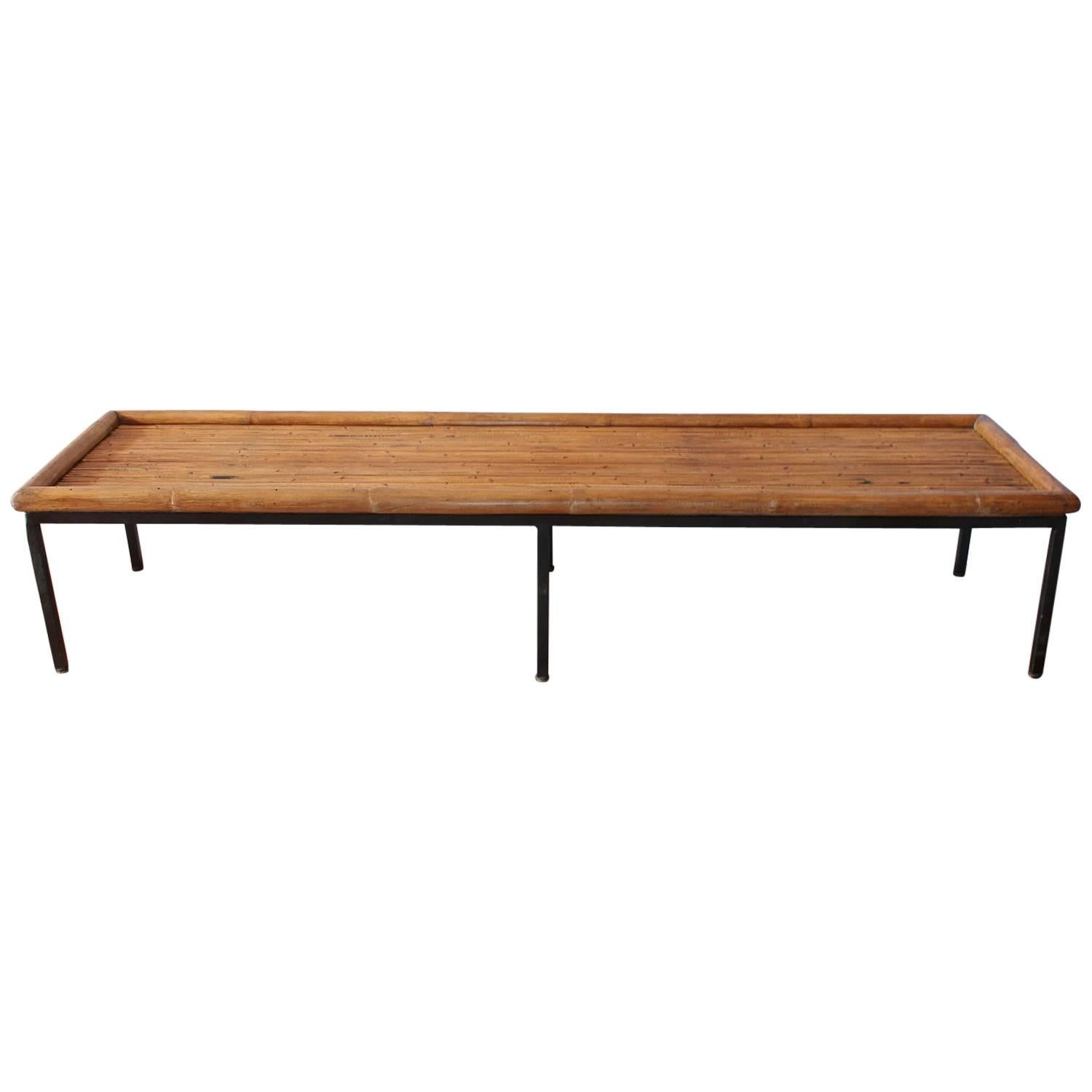 Mid Century Bamboo & Iron Coffee Table For Sale