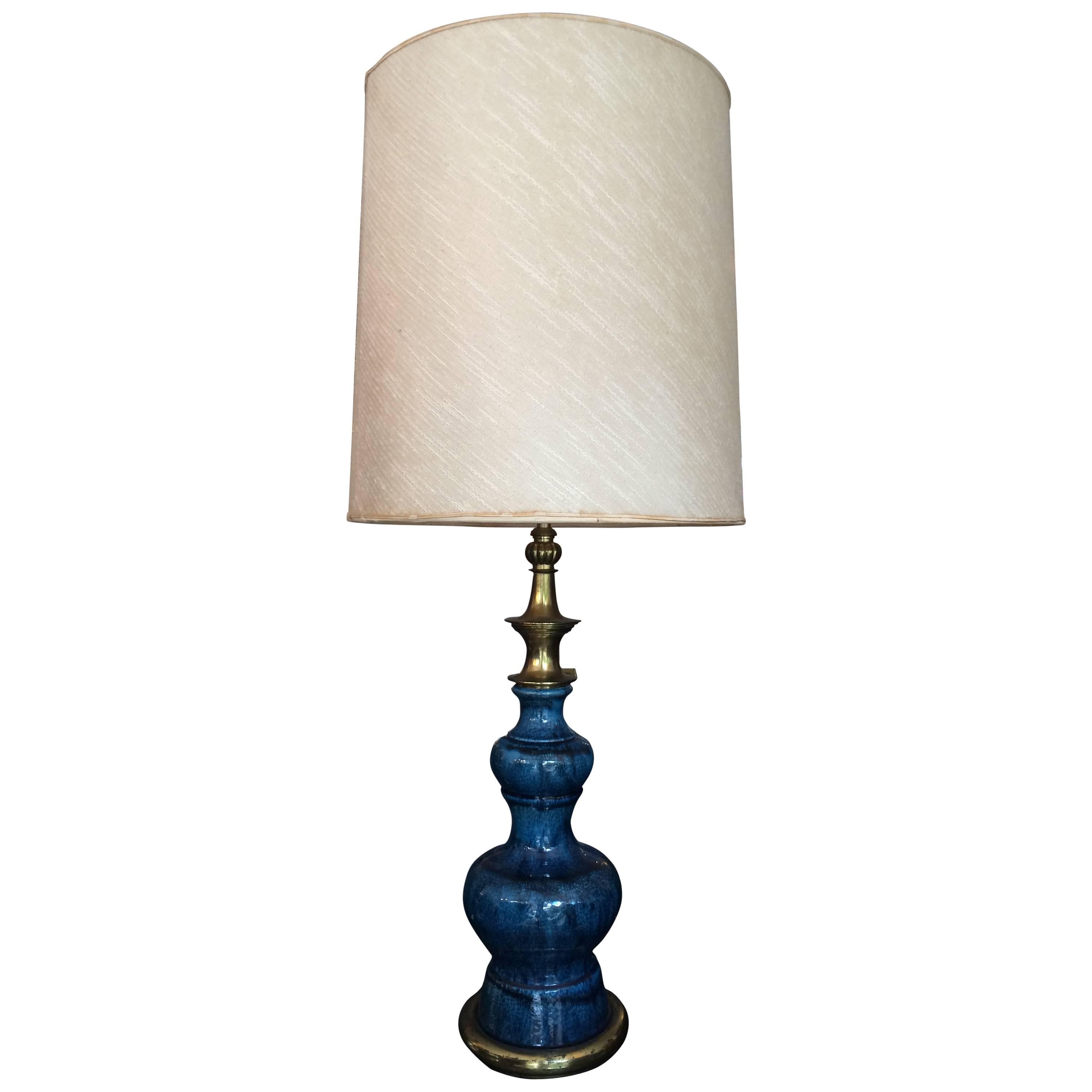 Stiffel Blue Ceramic Glazed Table Lamp  For Sale