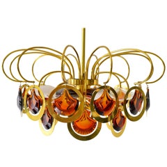 Italian Brass and Glass Chandelier in the Style of Sciolari