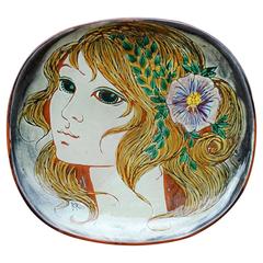 Vintage Pretty Woman Large Chelsea Art Pottery Charger 