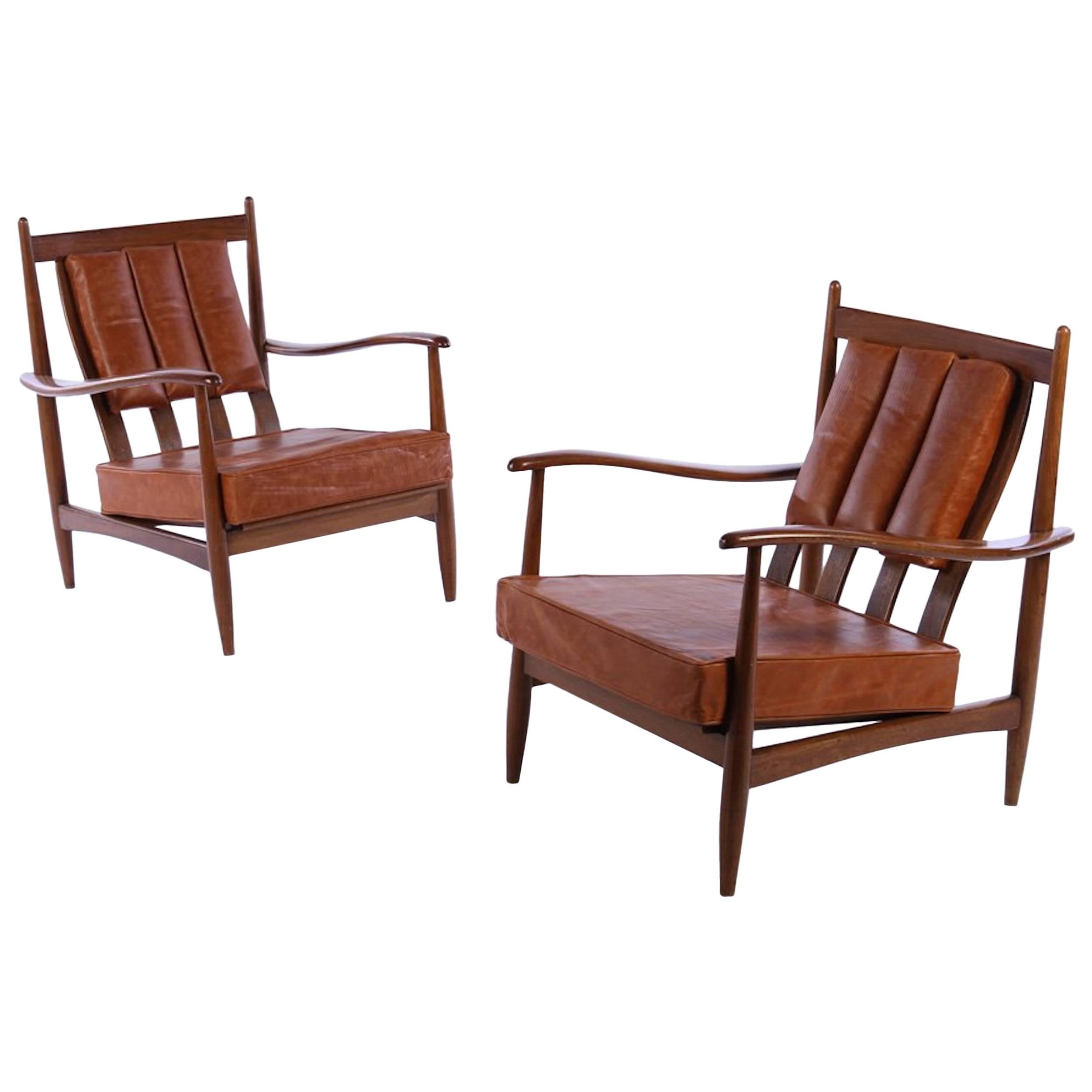 Pair of Danish Channeled Leather Lounge Chairs