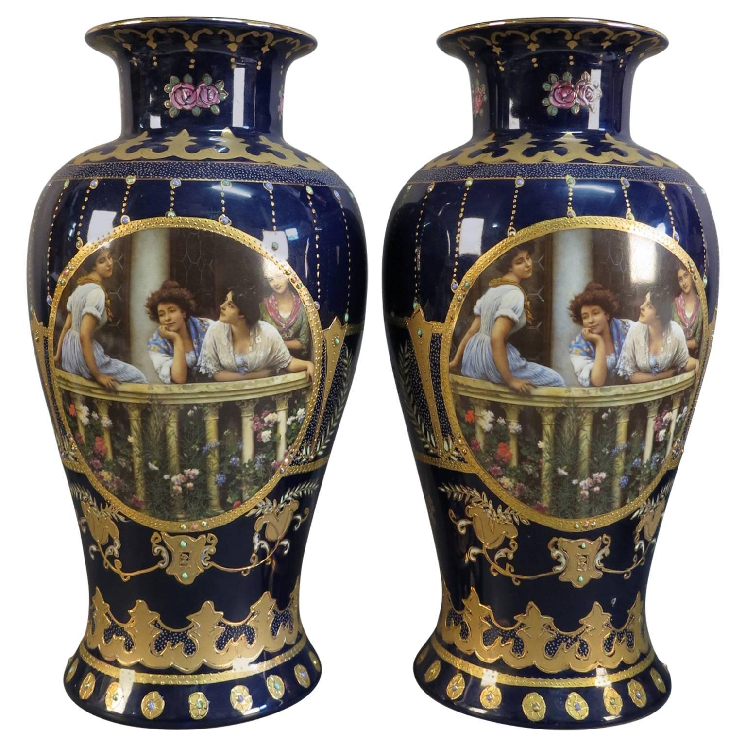 Art Nouveau Pottery Pair of Royal Limoges Vases, 1910 - 1920 For Sale
