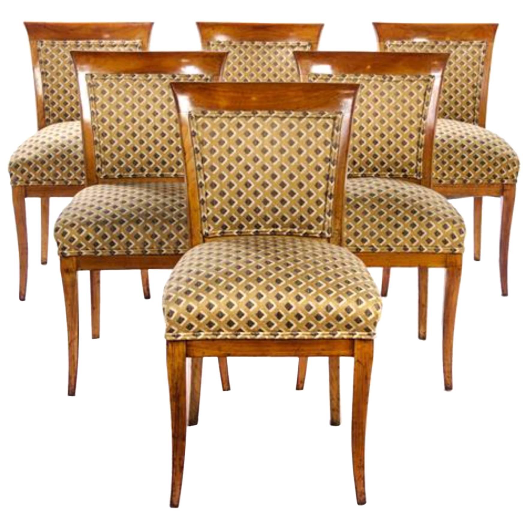 Set of Six Northern Italian Fruitwood Dining Chairs, Great Scale For Comfort. For Sale