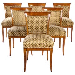 Antique Set of Six Northern Italian Fruitwood Dining Chairs, Great Scale For Comfort.