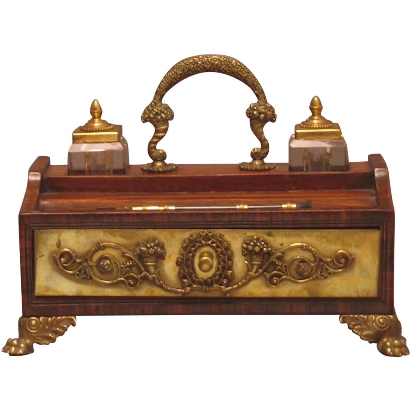 Regency Brass-Mounted Rosewood Inkstand, Early 19th Century