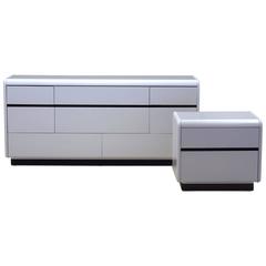 Modern White Lacquered Dresser and Nightstand by Lane 