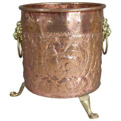 Antique European Copper And Brass Fireplace Pail