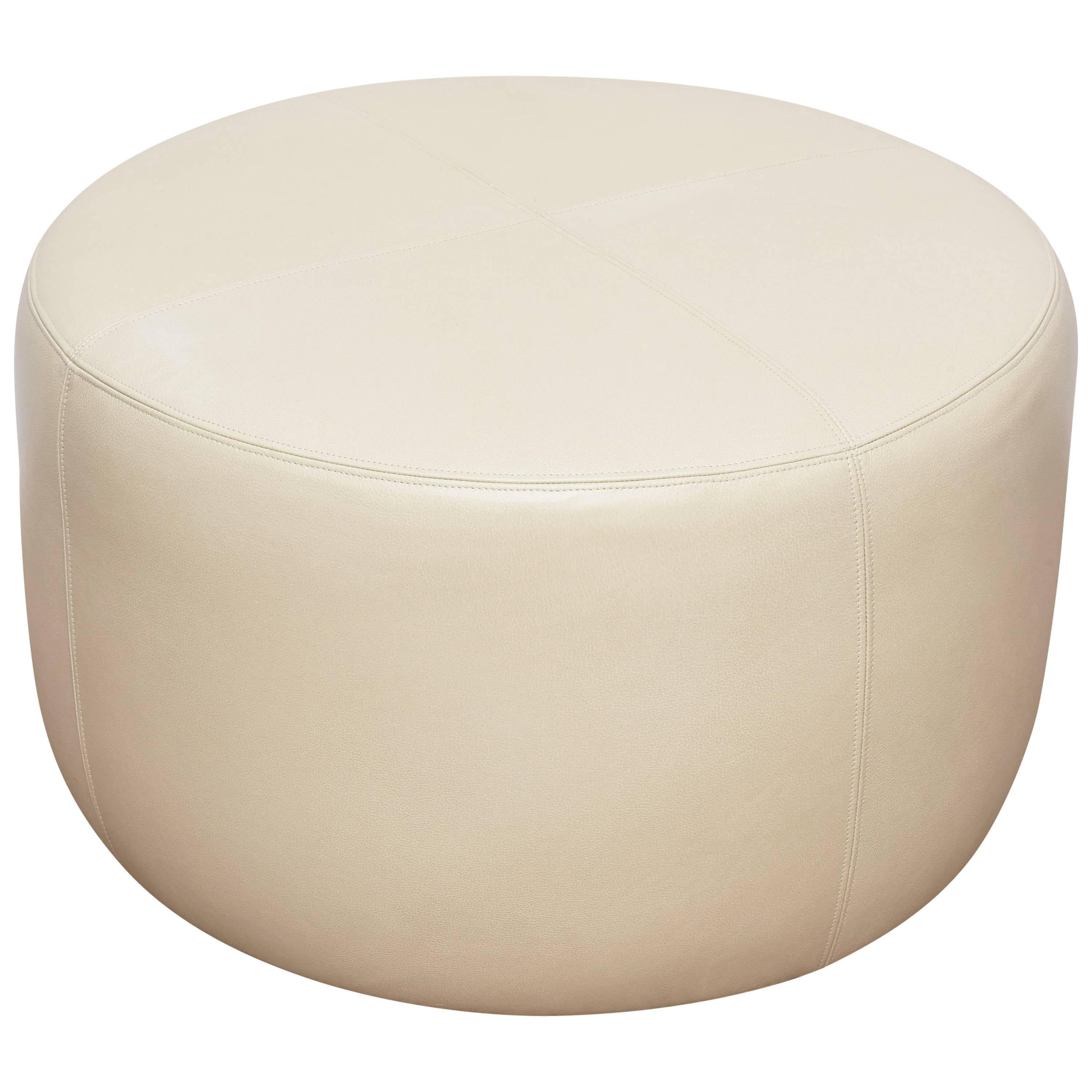 Modern Round Leather Ottoman, Pouf