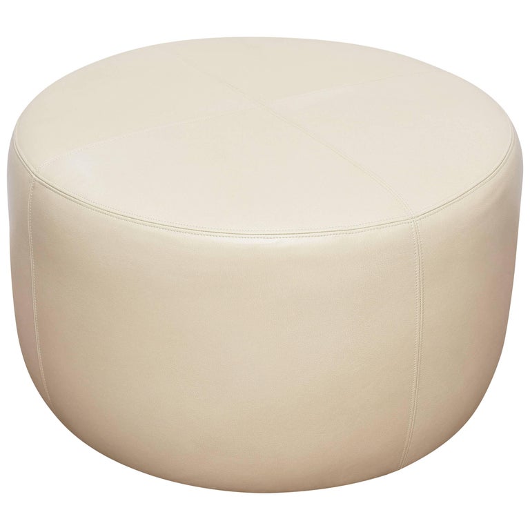 Modern Round Leather Ottoman, Pouf at 1stDibs modern leather pouf