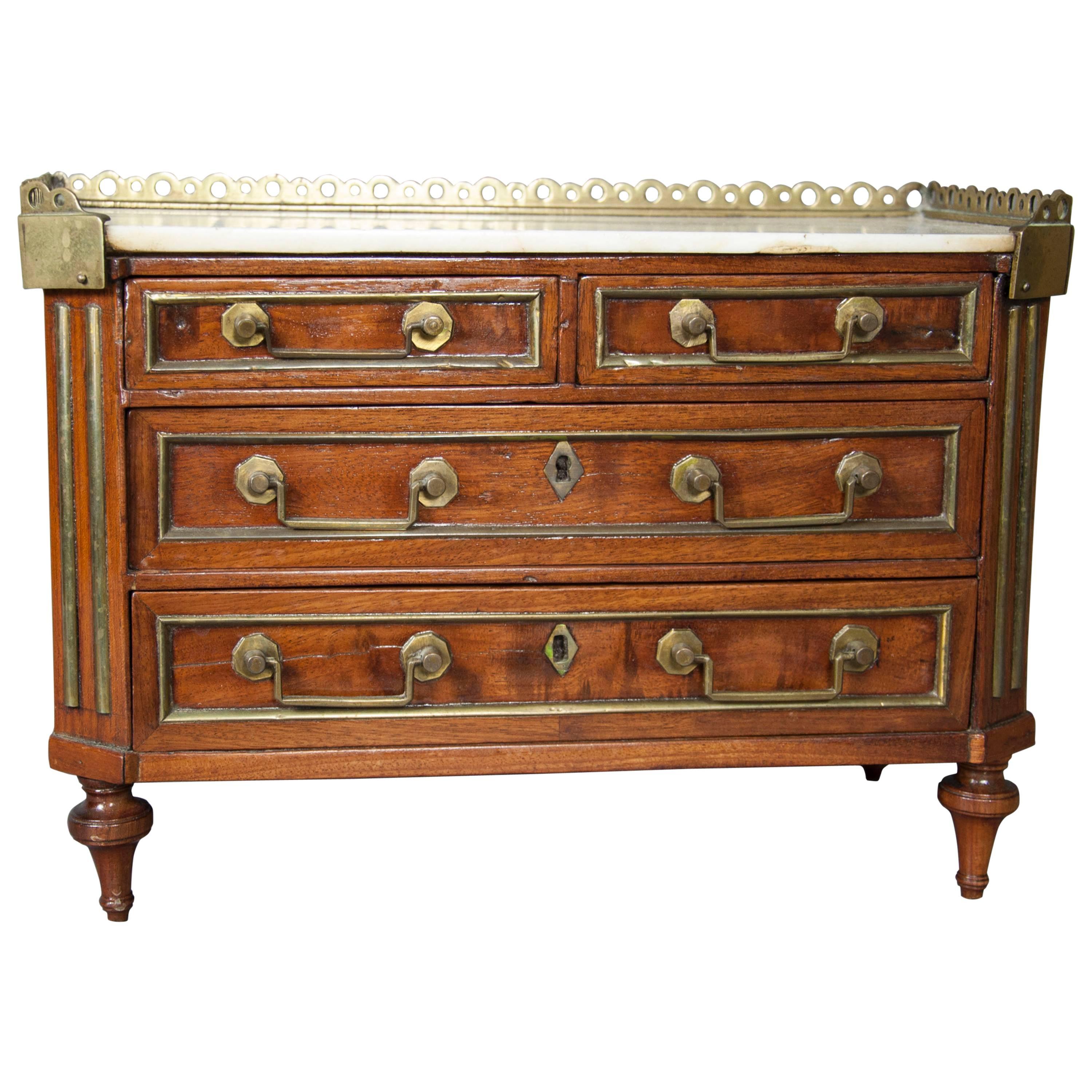 Directoire Style Mahogany and Brass Inlaid Miniature Commode