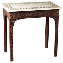 English Chippendale Carved Mahogany Inlaid Marble-Top Slab Table, circa 1760