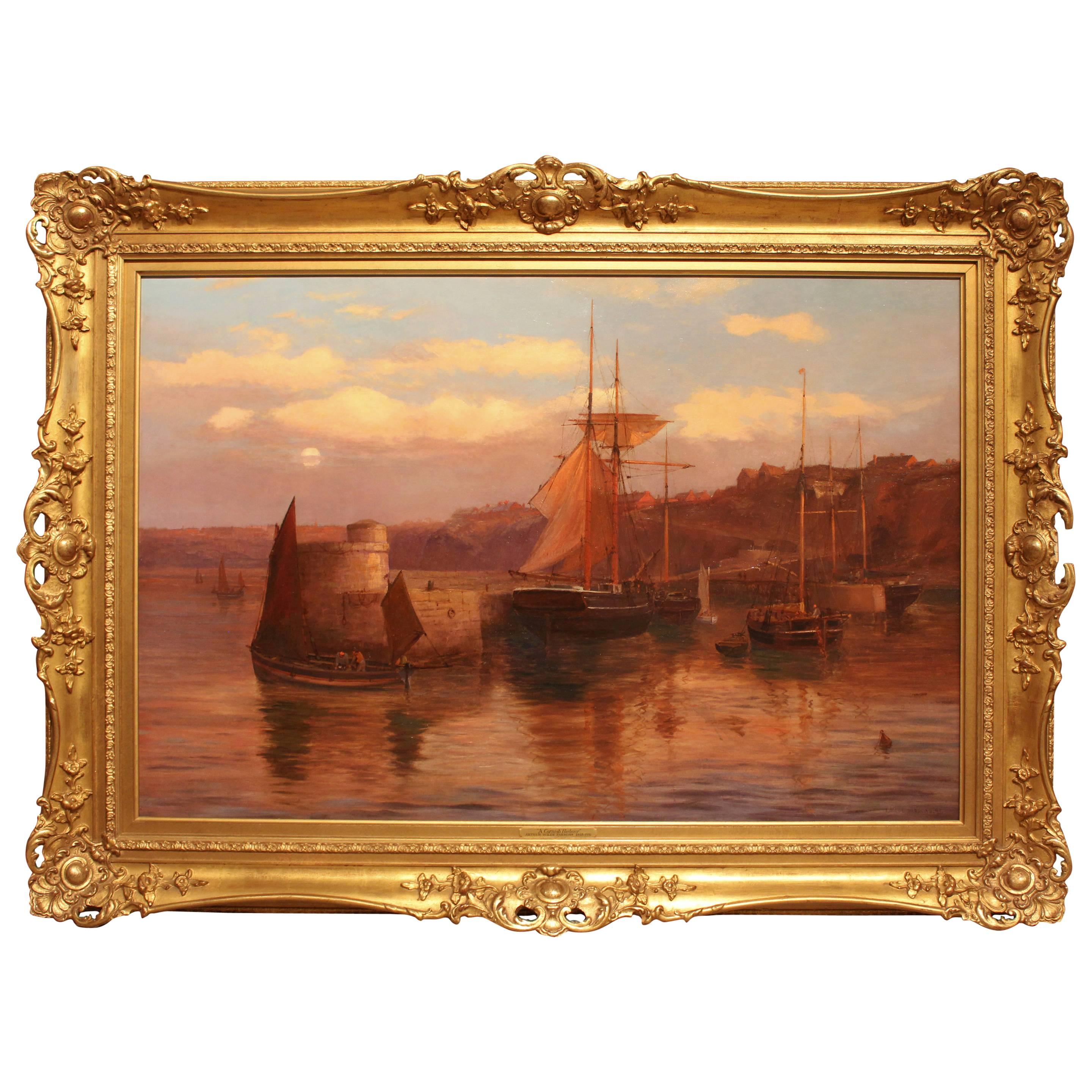 "A Cornish Harbour" Oil Painting by Arthur Wilde Parsons For Sale