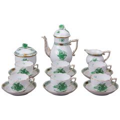Retro Herend Chinese Bouquet Green Coffee Set for Six Persons, circa 1965